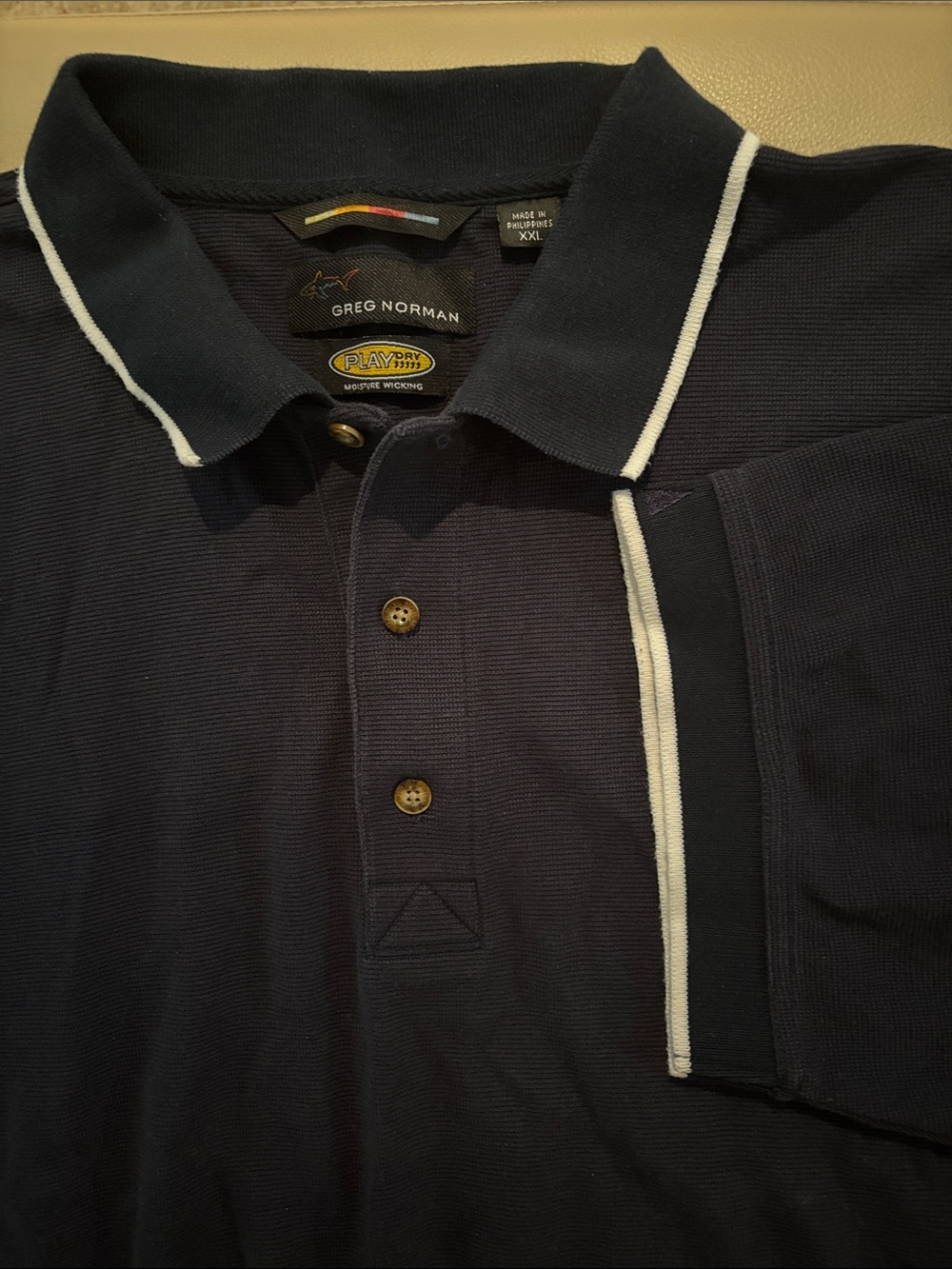 Greg Norman Collection Navy Polo with White Piping